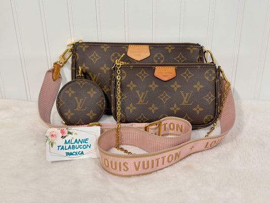 Louis Vuitton Multi Pochette Mono with Pink/Rose Adjustable Jacquard Strap