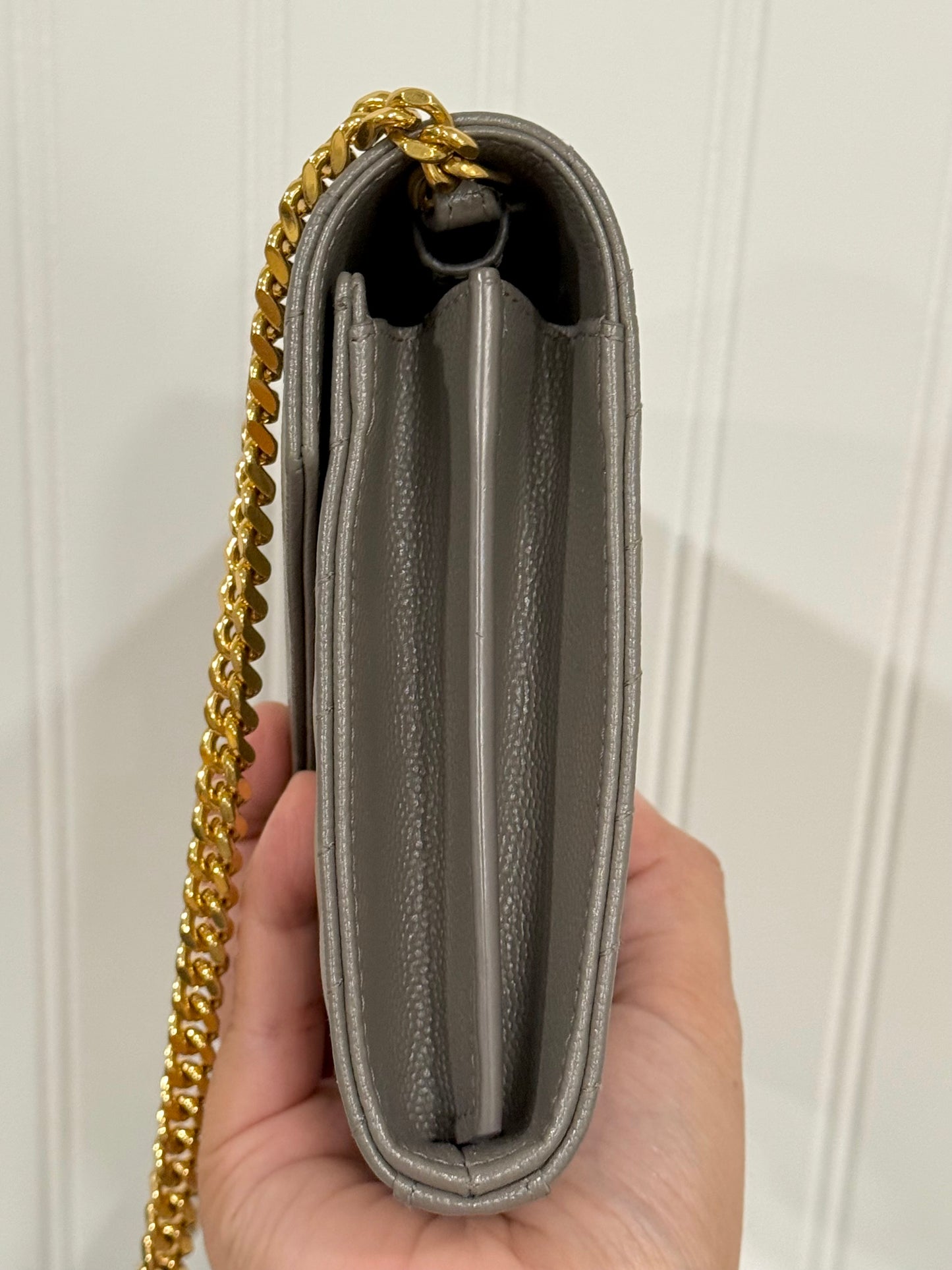 YSL Cassandre Wallet on Chain Fog Grained Leather with Gold HW