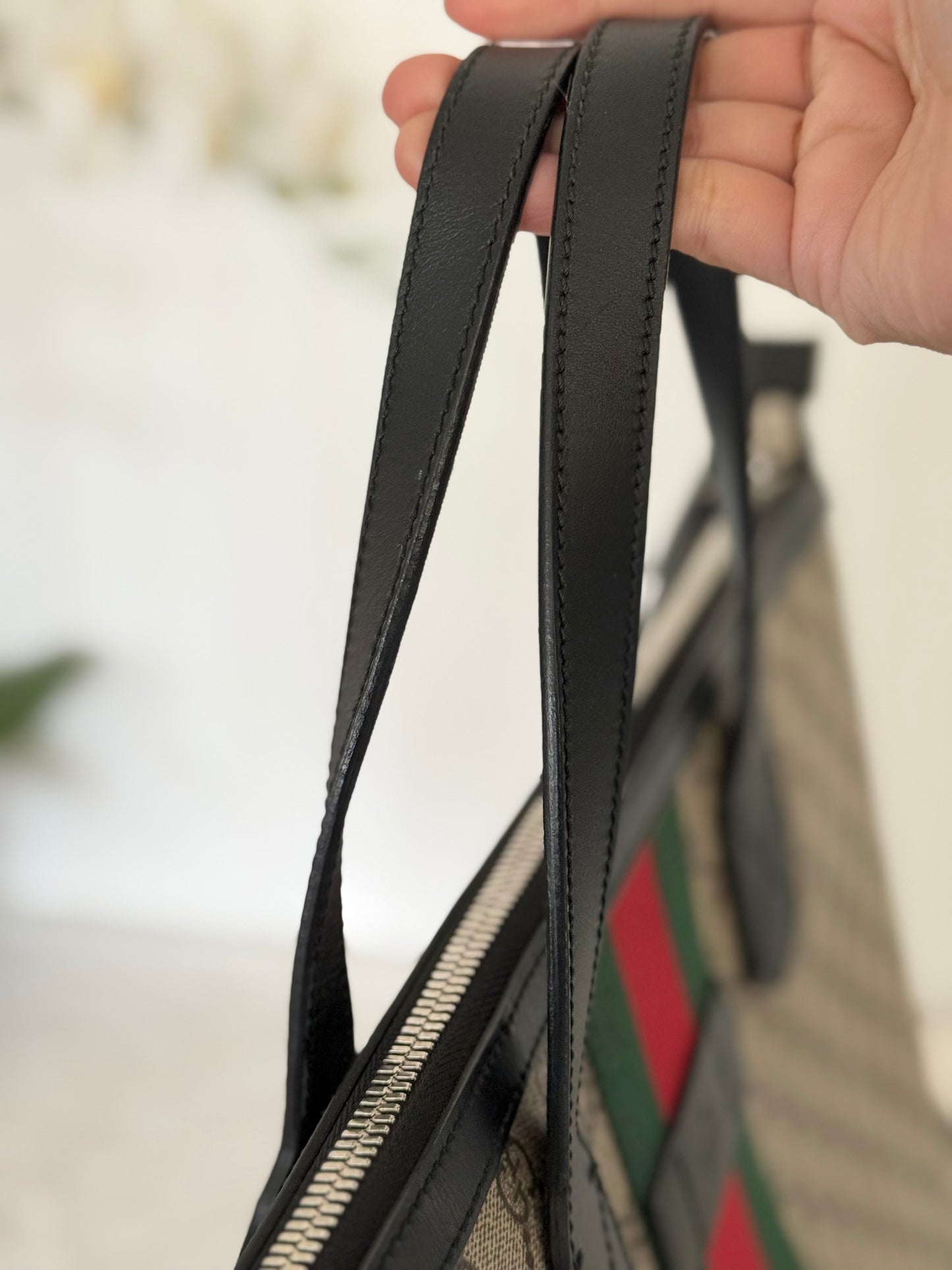 Gucci Zipped Web GG Supreme Canvas Tote Shoulder Bag Black 359261
