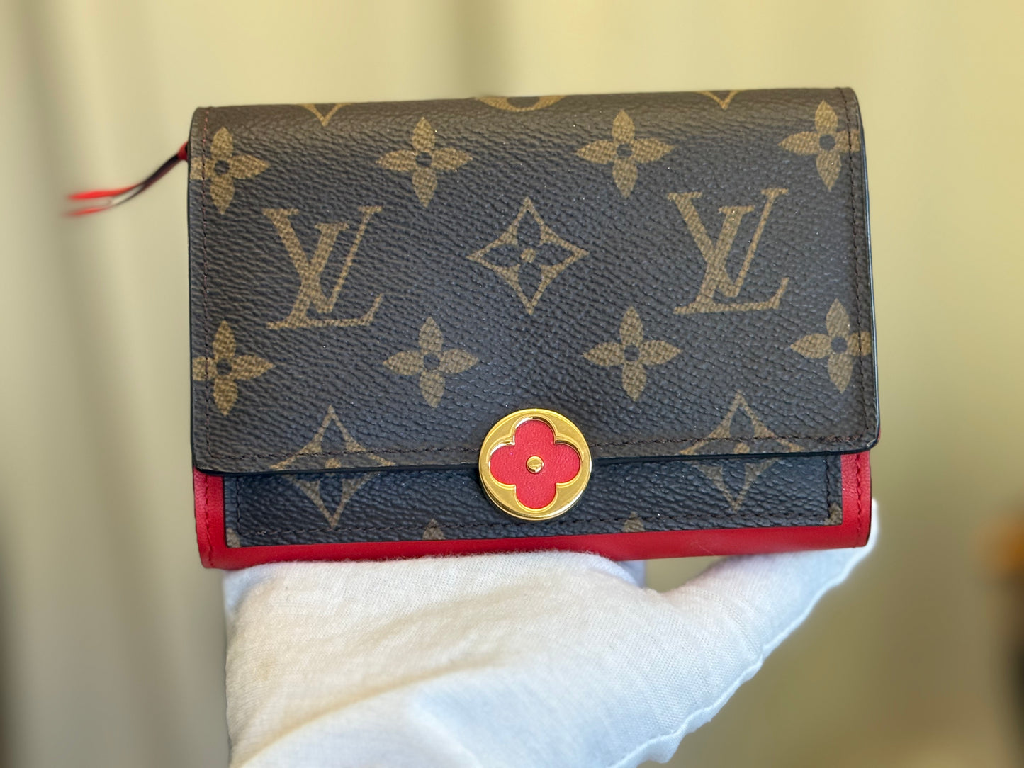 Louis Vuitton Flore Small/Compact Mono with Red Leather Wallet