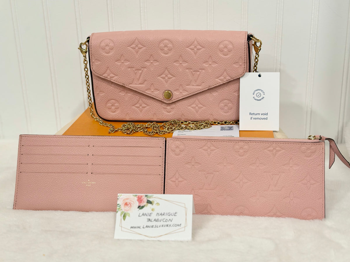 Louis Vuitton Felicie Pochette Empreinte Rose Poudre with Inserts