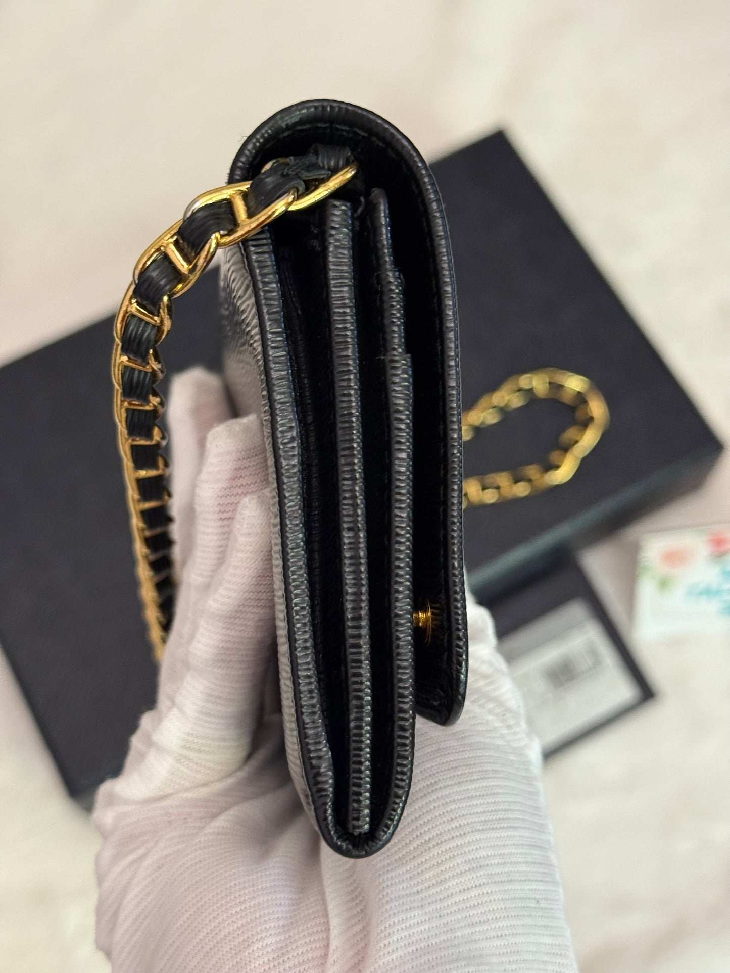 Prada Wallet on Chain Black Vitello Move Leather Clutch 1MT290