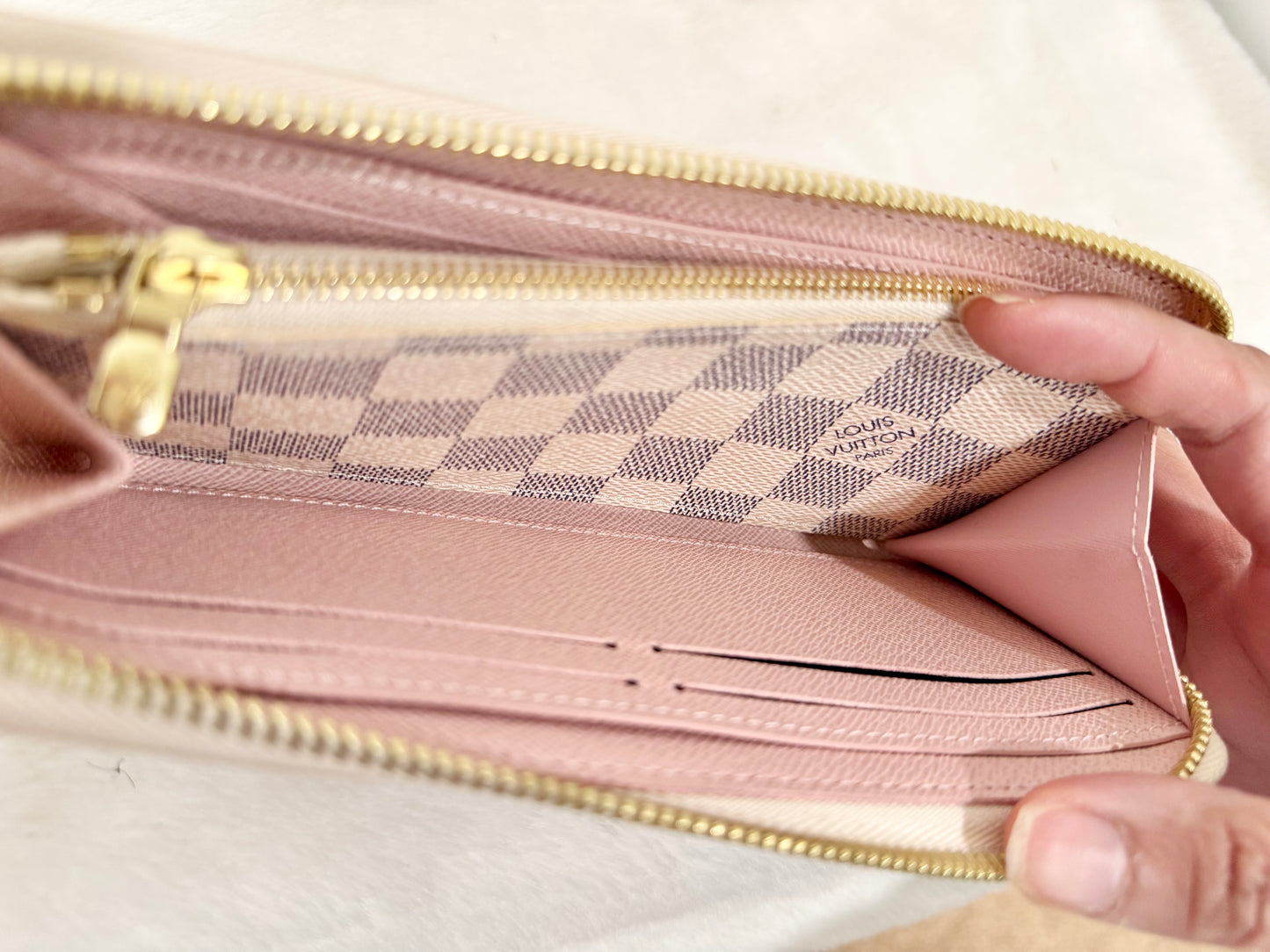 Louis Vuitton Clemence Damier Azur Rose Ballerine Wallet