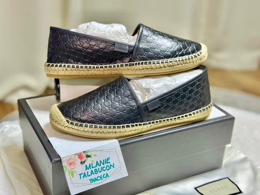 Gucci 567106 Microguccissima Black Leather Espadrilles Size 39.5