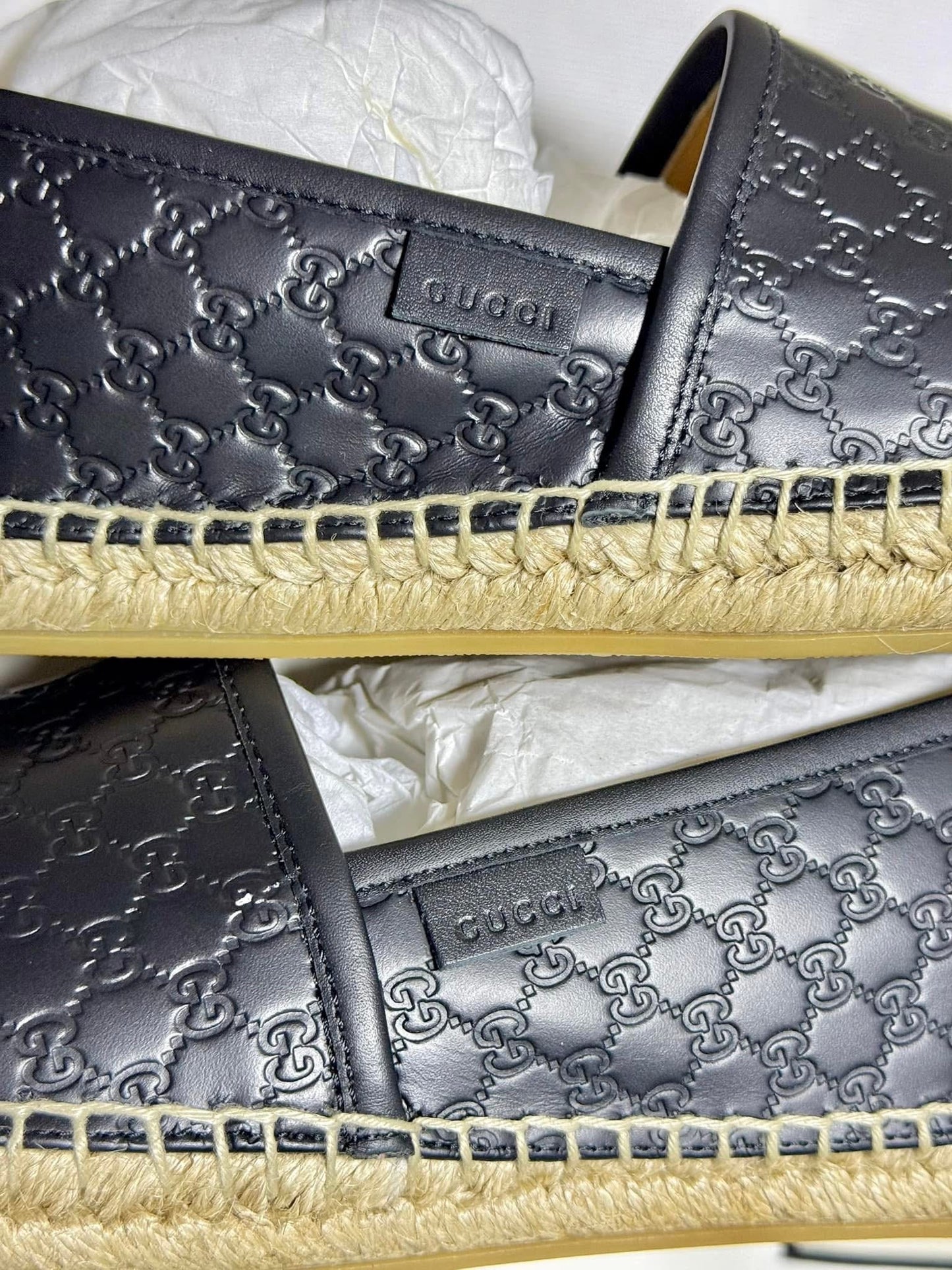 Gucci 567106 Microguccissima Black Leather Espadrilles Size 39.5