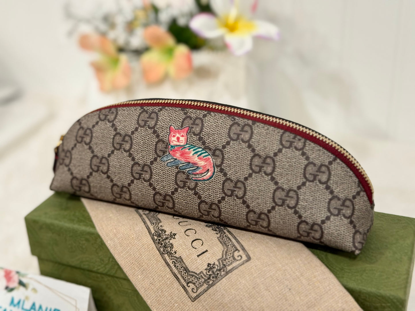 Gucci Beige/Ebony GG Coated Canvas Fabric Cat Pencil Case