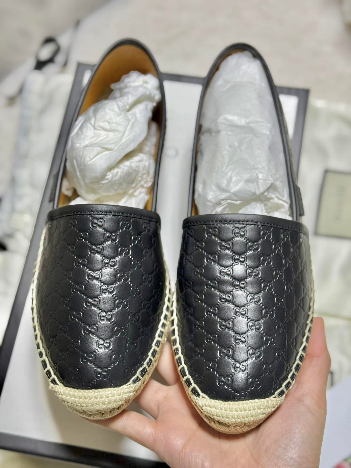 Gucci 567106 Microguccissima Black Leather Espadrilles Size 39.5