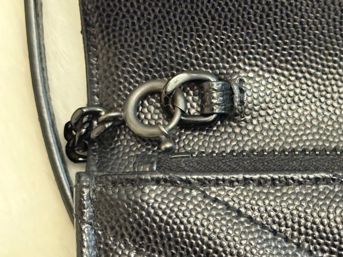 Saint Laurent Cassandre Wallet on Chain Black Grain Poudre Black HW
