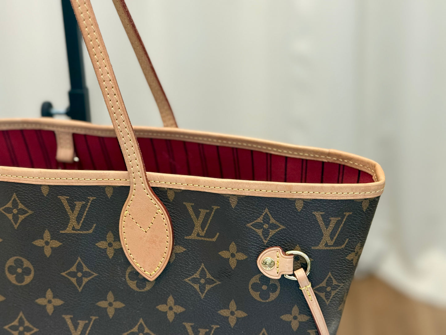 Louis Vuitton Neverfull MM Mono Cherry Bag and Pouch