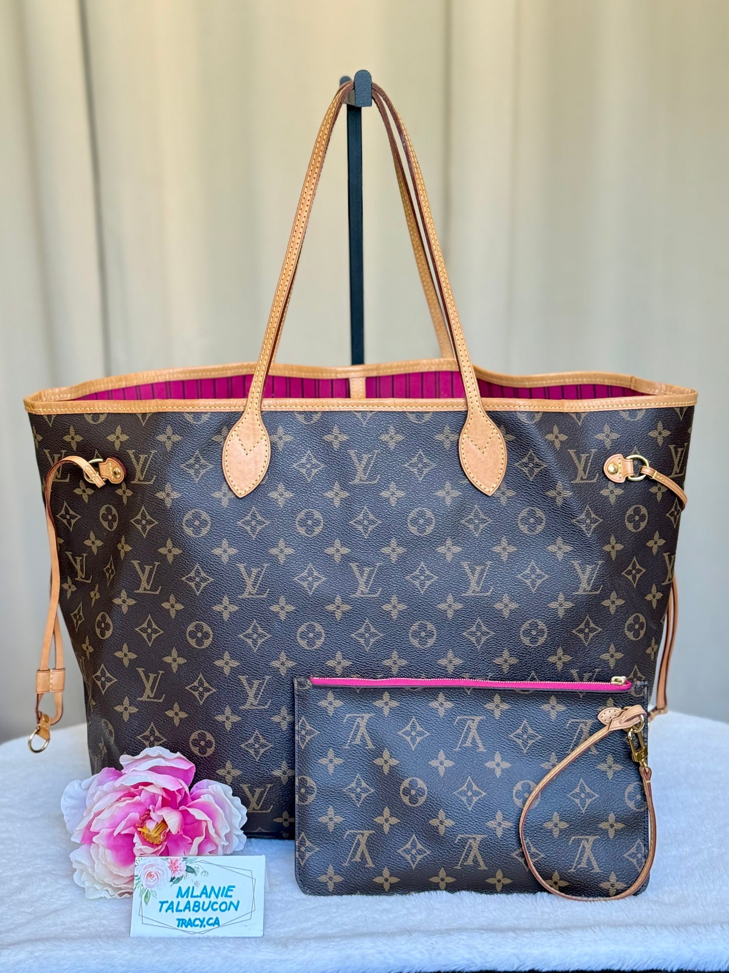 Louis Vuitton Neverfull GM Mono Pivoine Bag and Pouch
