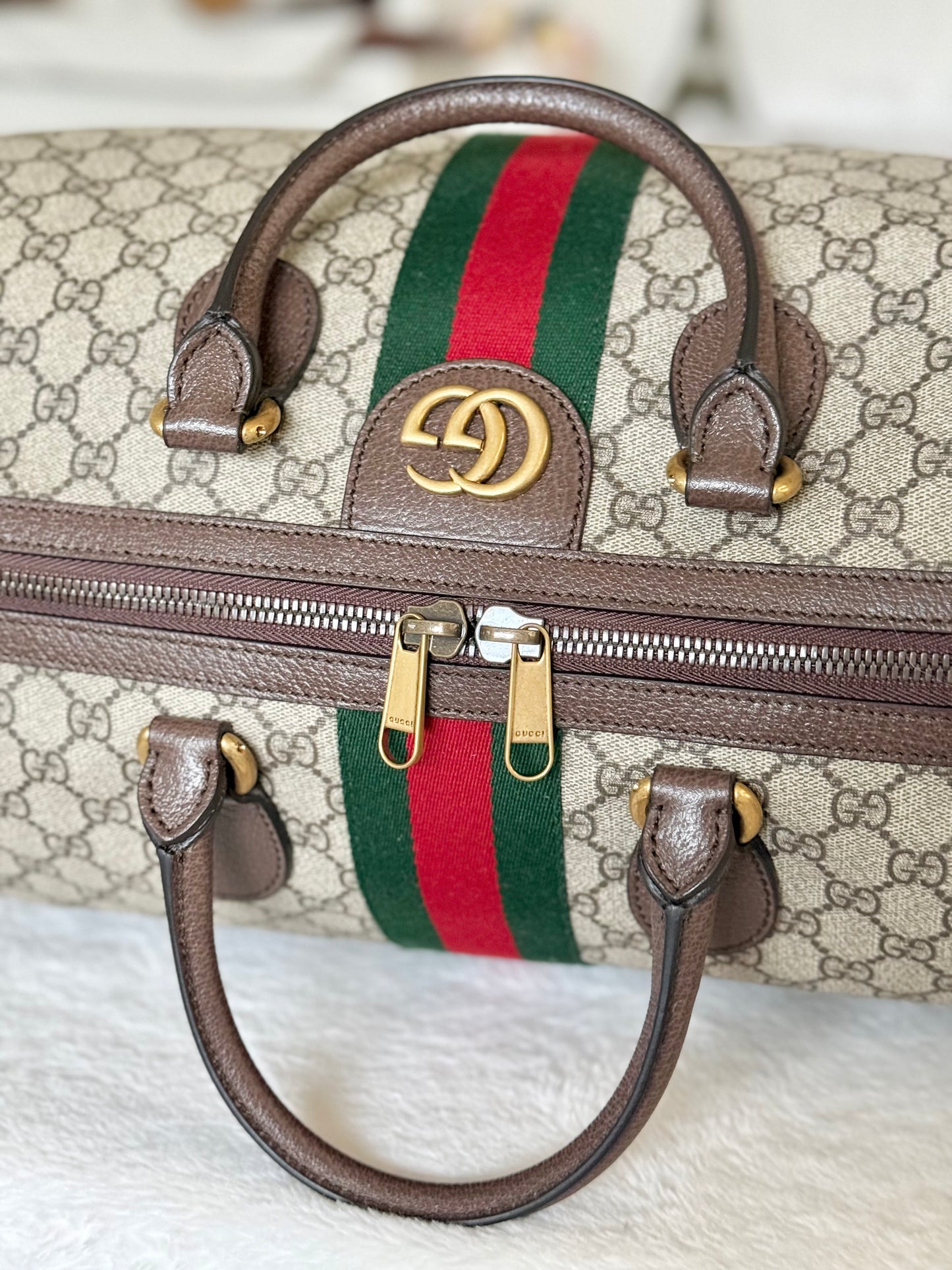 Gucci Ophidia GG Carry-On Supreme Beige Canvas Duffel/Luggage