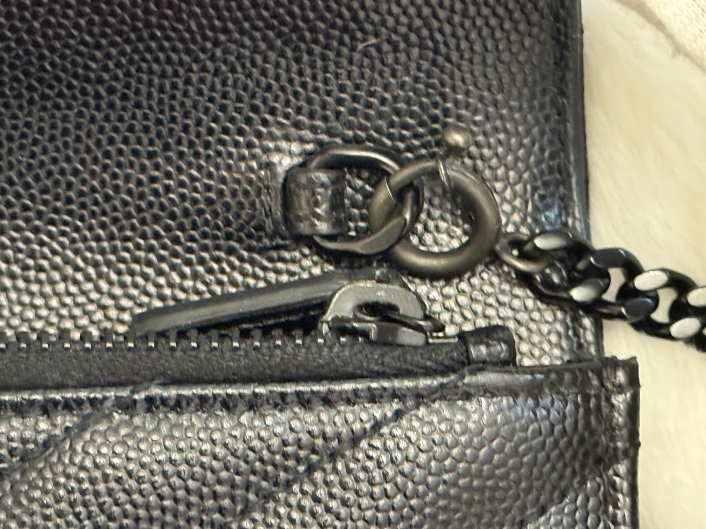 Saint Laurent Cassandre Wallet on Chain Black Grain Poudre Black HW