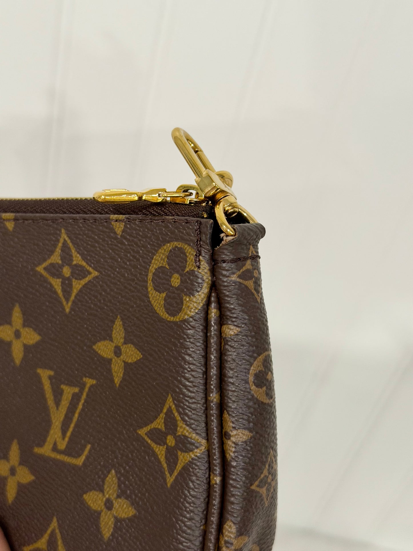 Louis Vuitton Multi Pochette Mono with Pink/Rose Adjustable Jacquard Strap