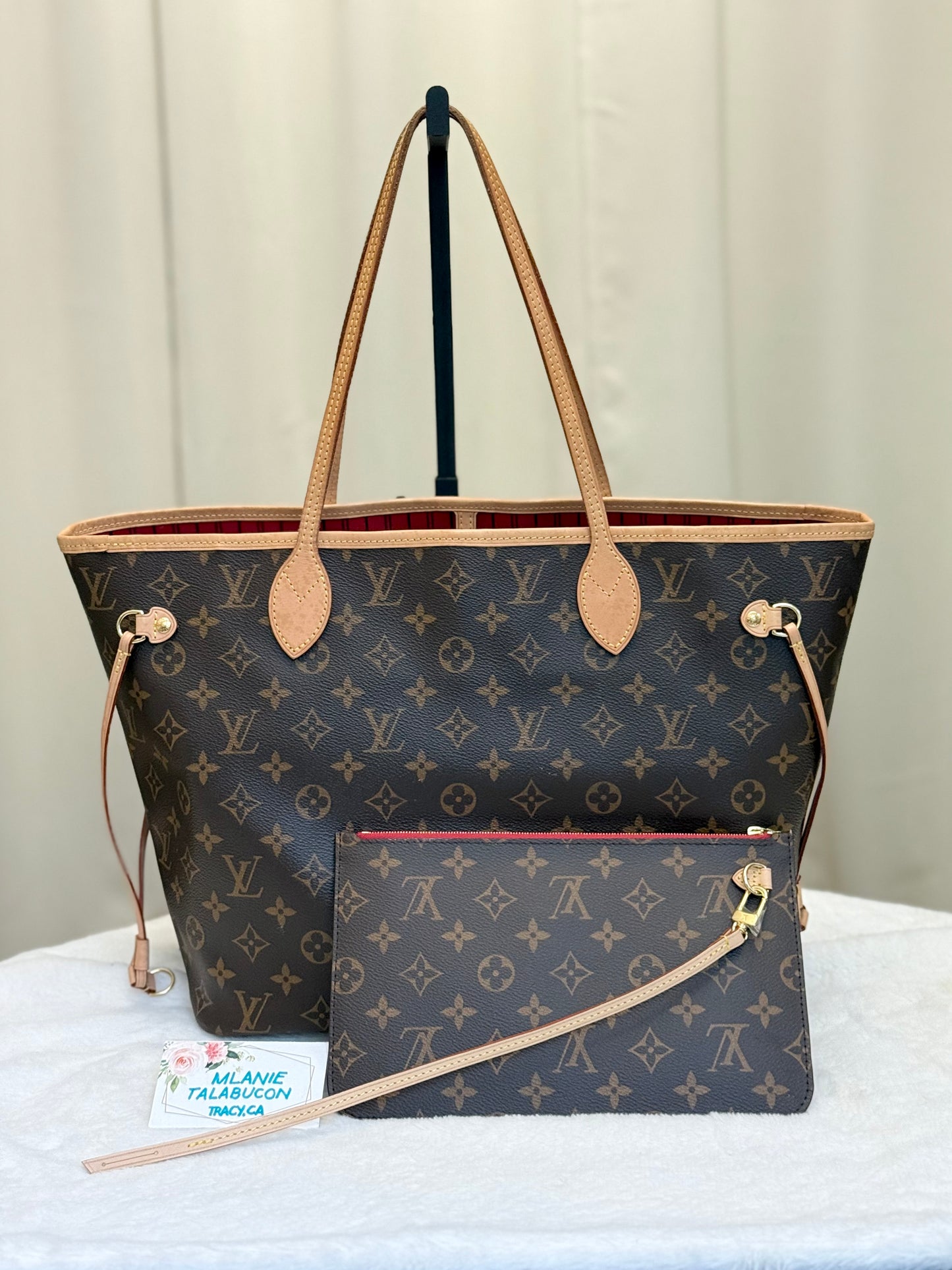 Louis Vuitton Neverfull MM Mono Cherry Bag and Pouch