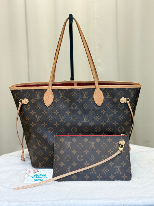 Louis Vuitton Neverfull MM Mono Cherry Bag and Pouch