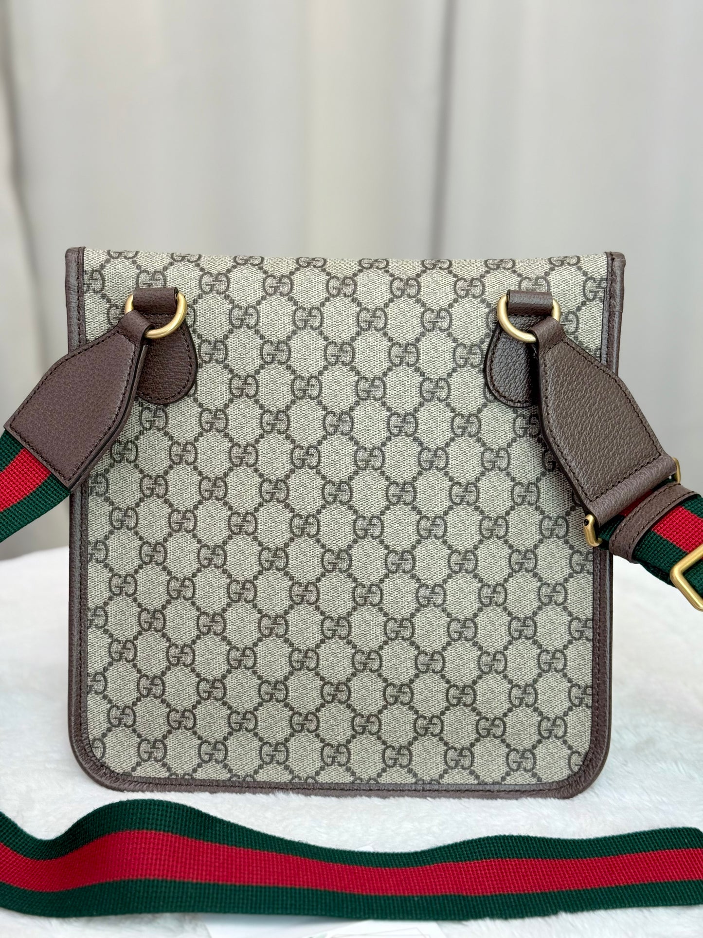 Gucci GG Supreme Monogram Web Medium Neo Vintage Messenger Flap Bag Beige