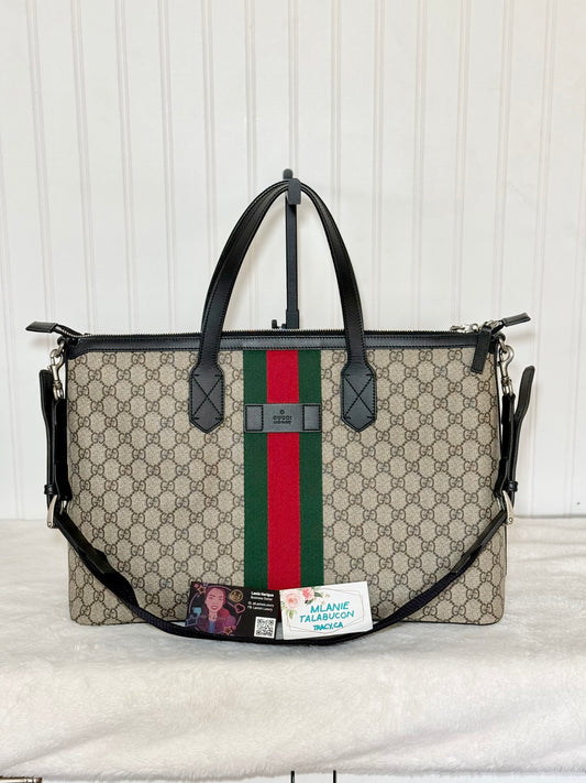 Gucci Zipped Web GG Supreme Canvas Tote Shoulder Bag Black 359261