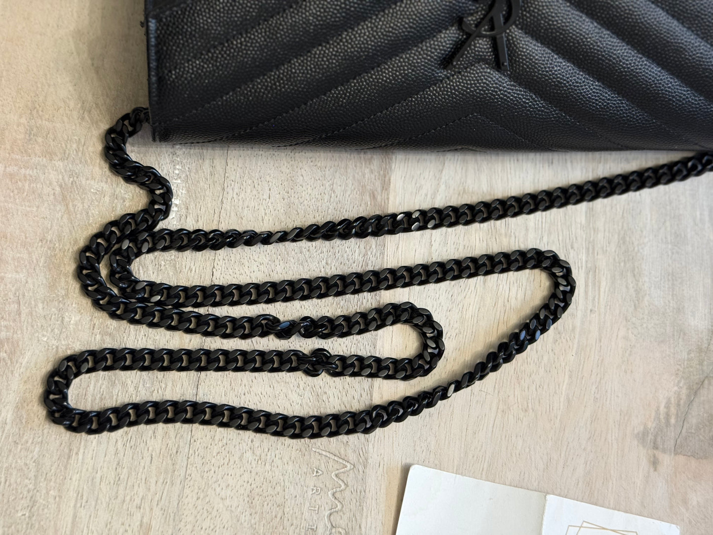 Yves Saint Laurent YSL Classic Cassandre Wallet on Chain in Black Grained de Poudre Leather Black HW