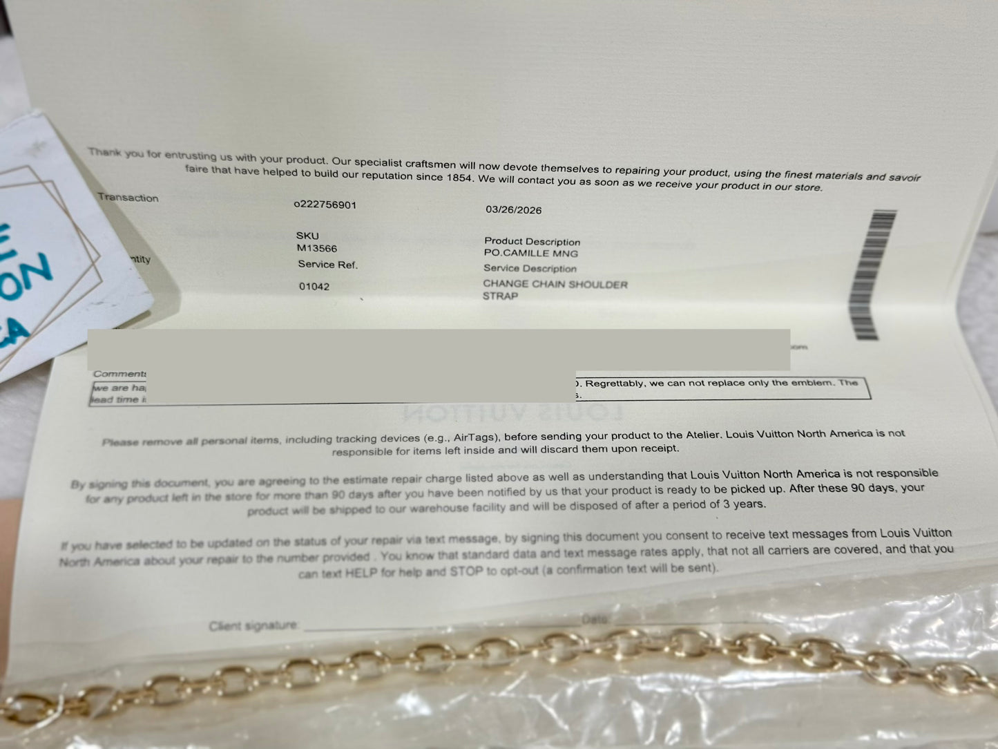 Louis Vuitton Metal Chain Strap from Pochette Camille