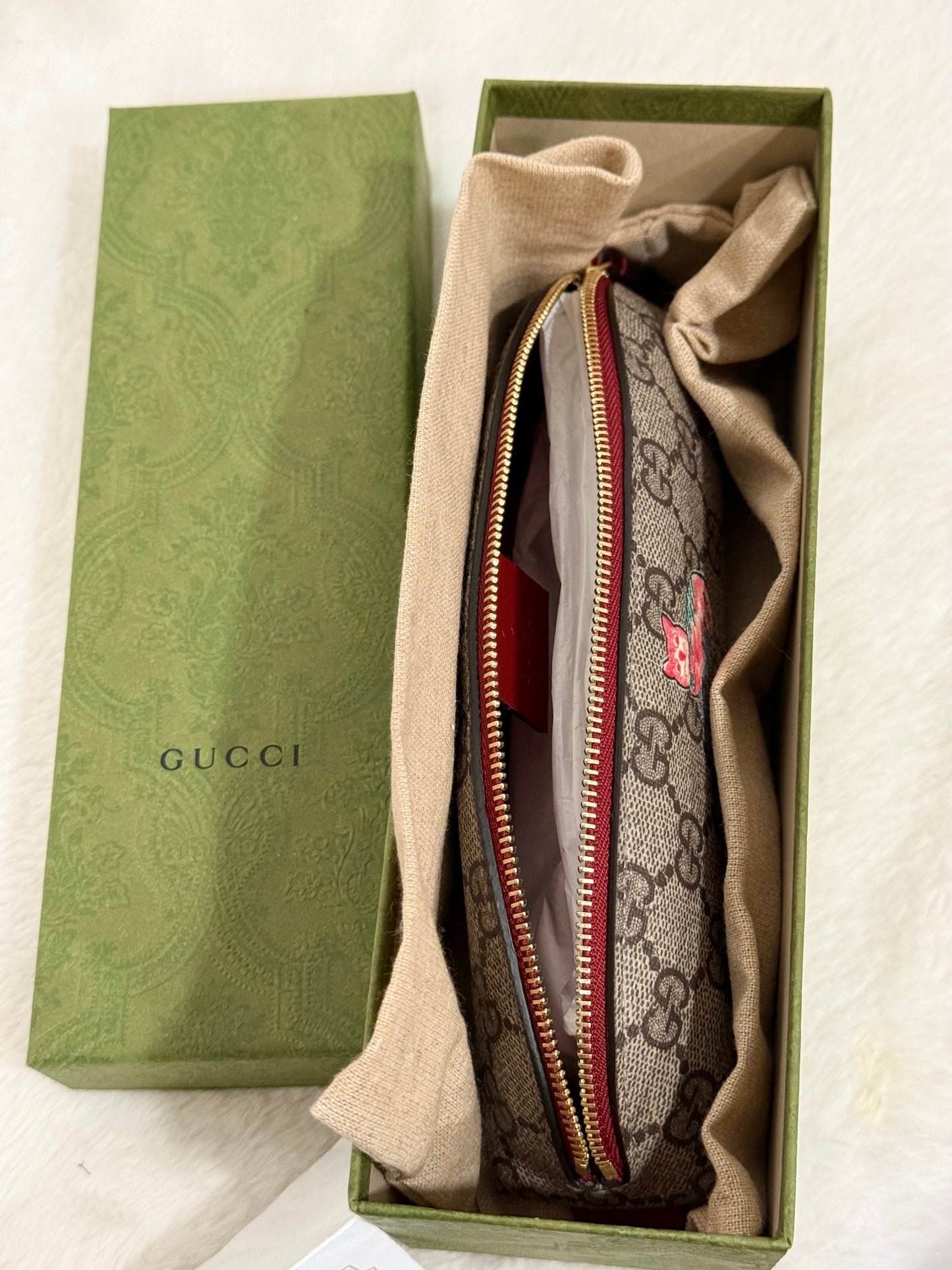 Gucci Beige/Ebony GG Coated Canvas Fabric Cat Pencil Case