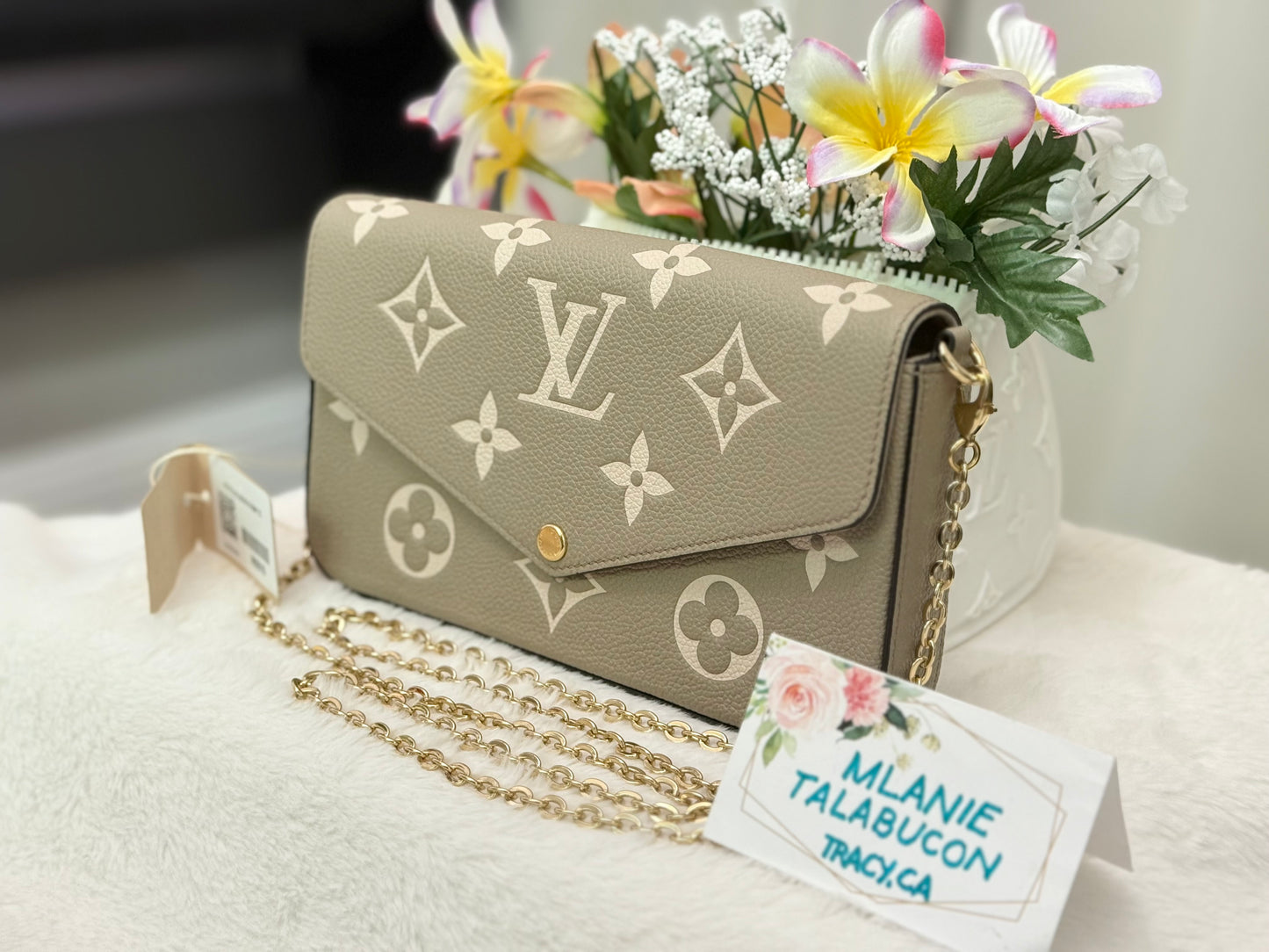 Louis Vuitton Felicie Pochette Giant Mono Empreinte Bicolor Dove Cream