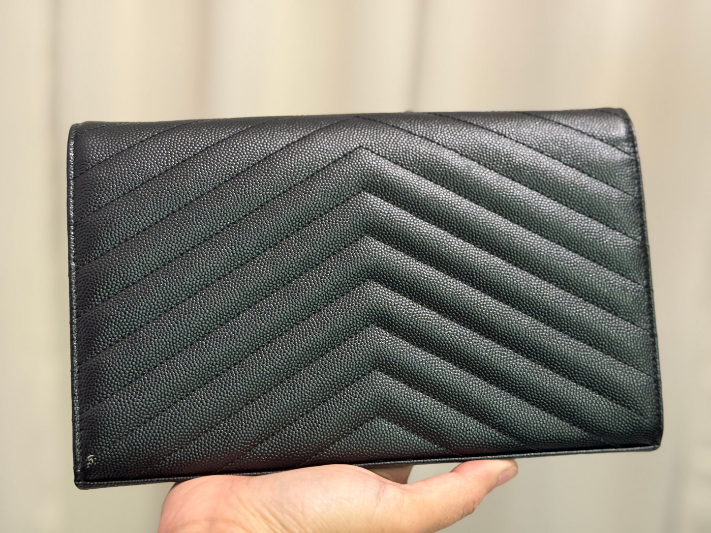 YSL Cassandre Wallet on Chain In Black Grained Leather with Gold HW
