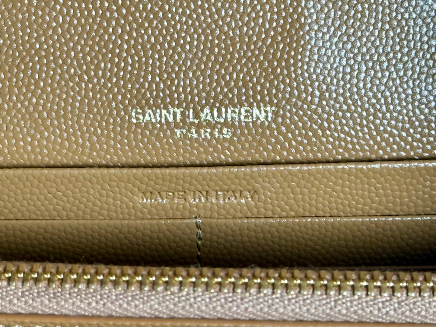 Saint Laurent Classic Cassandre Chain Wallet in Natural Dark Grain de Poudre Leather