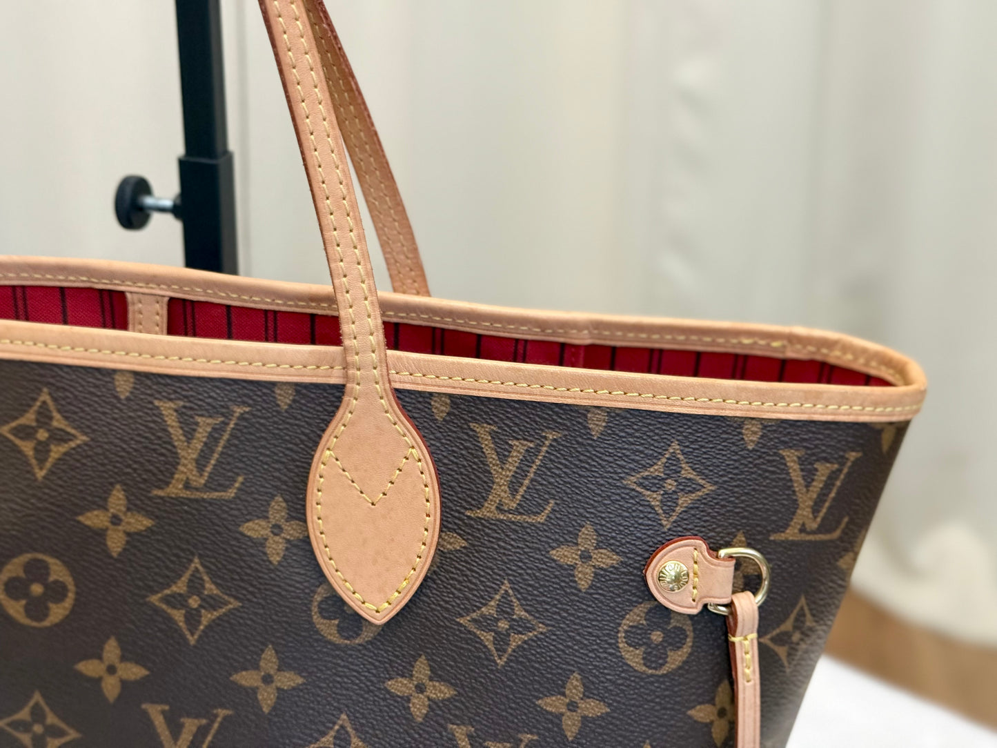 Louis Vuitton Neverfull MM Mono Cherry Bag and Pouch