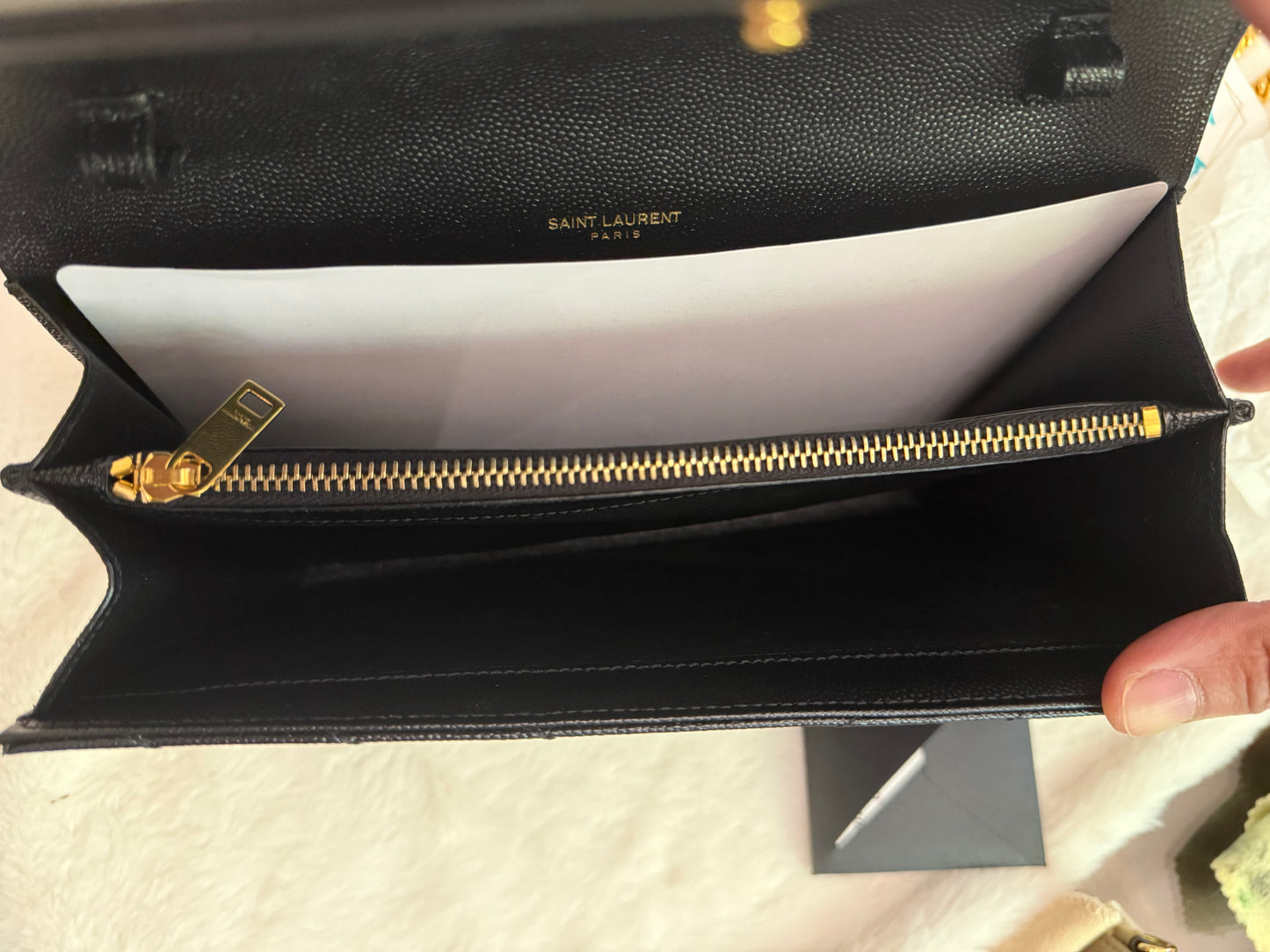 YSL Cassandre Wallet on Chain In Black Grained Leather with Gold HW