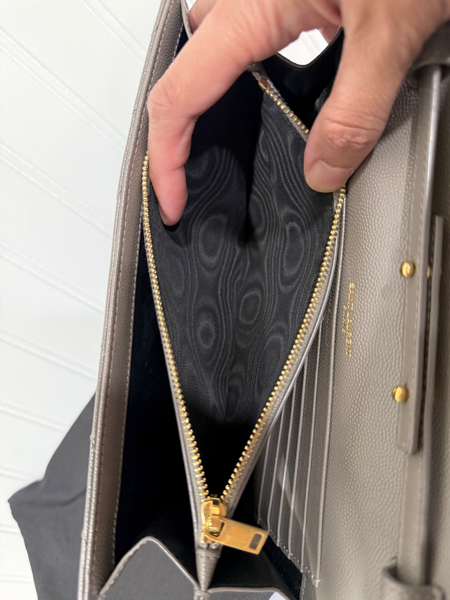 YSL Cassandre Wallet on Chain Fog Grained Leather with Gold HW
