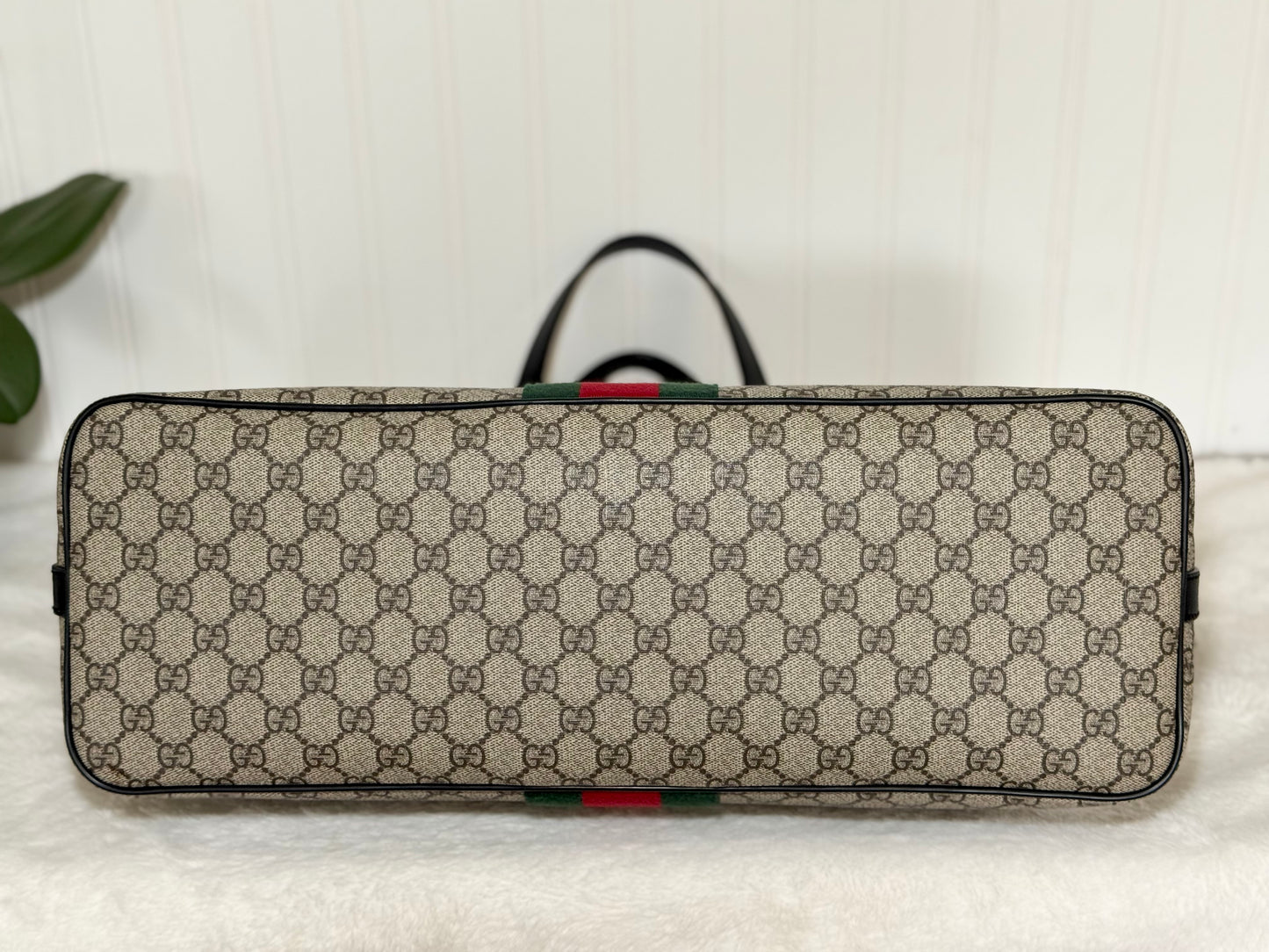 Gucci Zipped Web GG Supreme Canvas Tote Shoulder Bag Black 359261