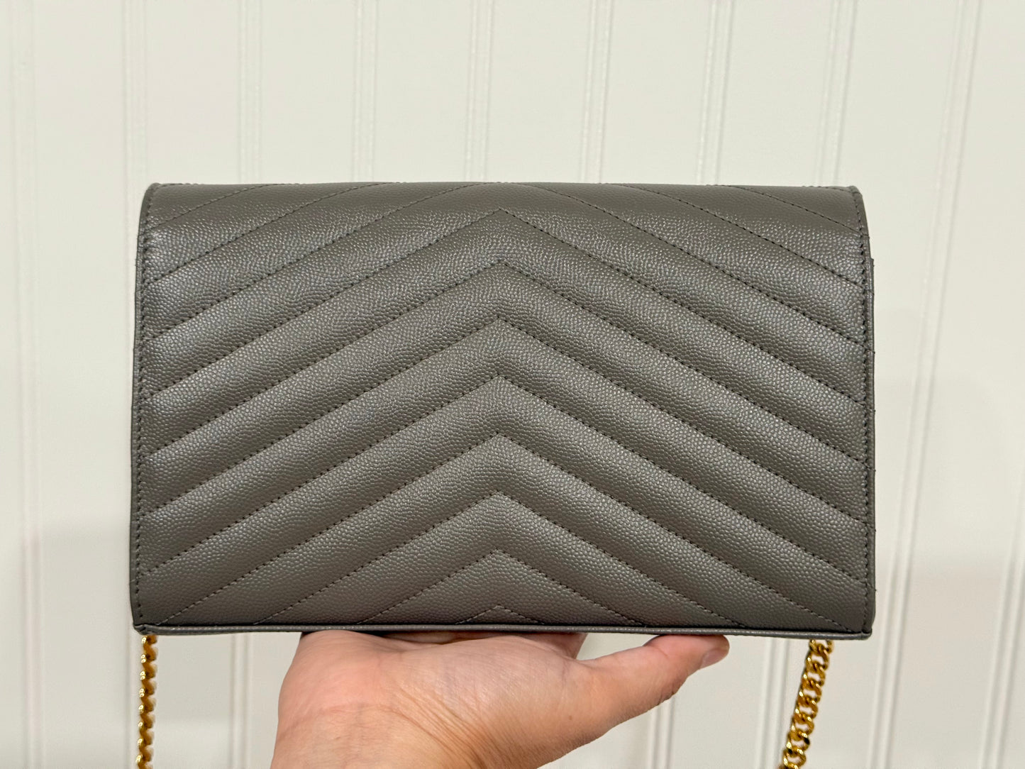 YSL Cassandre Wallet on Chain Fog Grained Leather with Gold HW