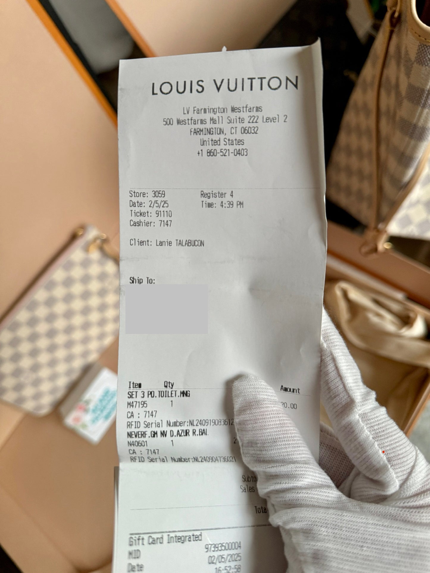 Louis Vuitton Neverfull MM/GM Damier Azur Rose Ballerine Pouch