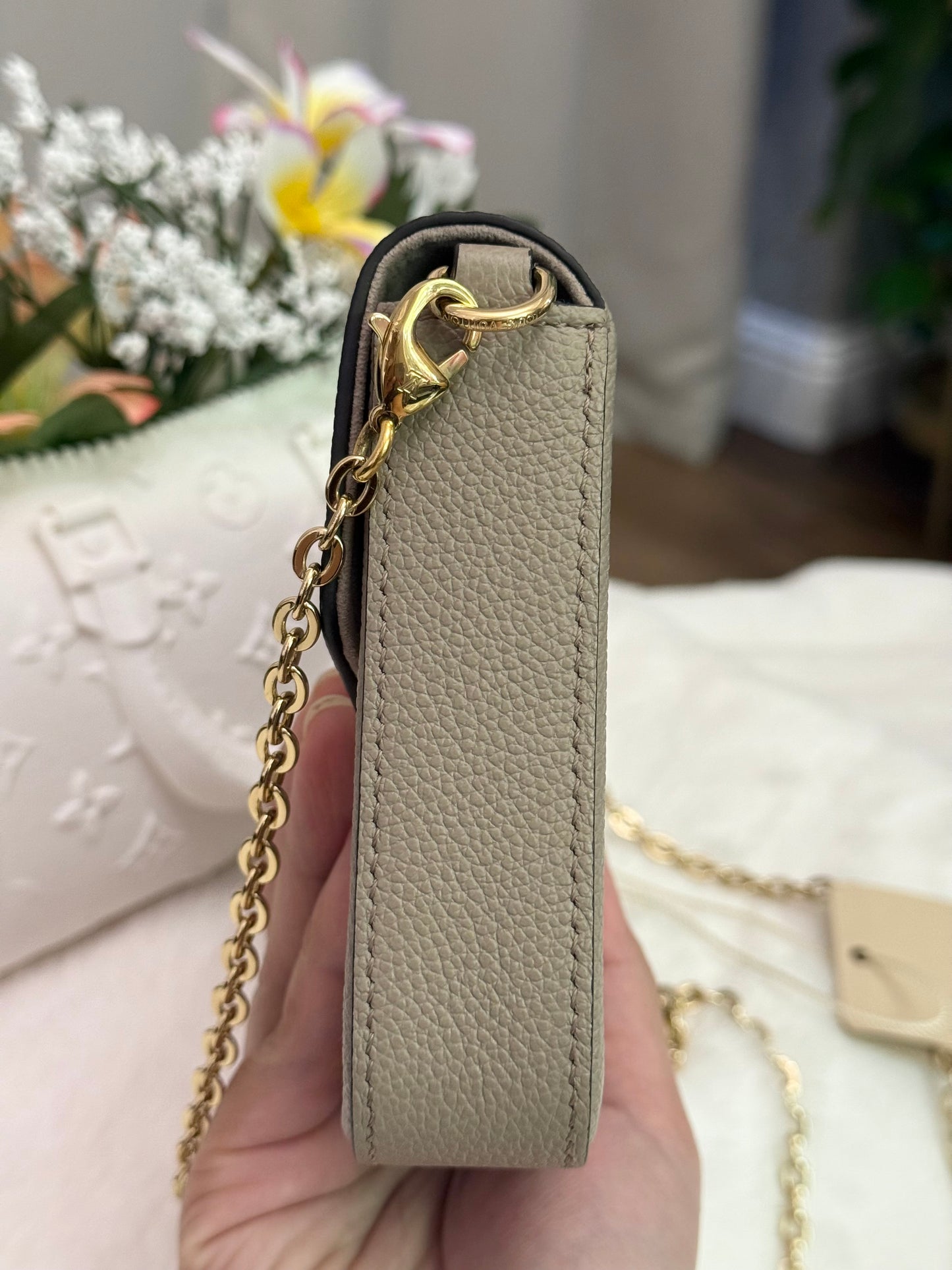 Louis Vuitton Felicie Pochette Giant Mono Empreinte Bicolor Dove Cream