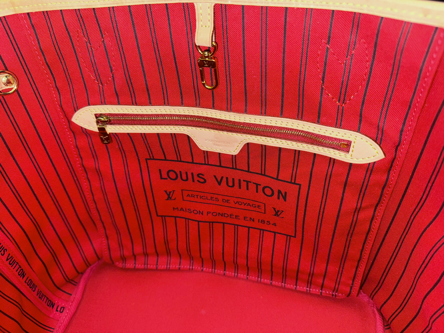 Louis Vuitton Neverfull MM Mono Cherry Bag and Pouch