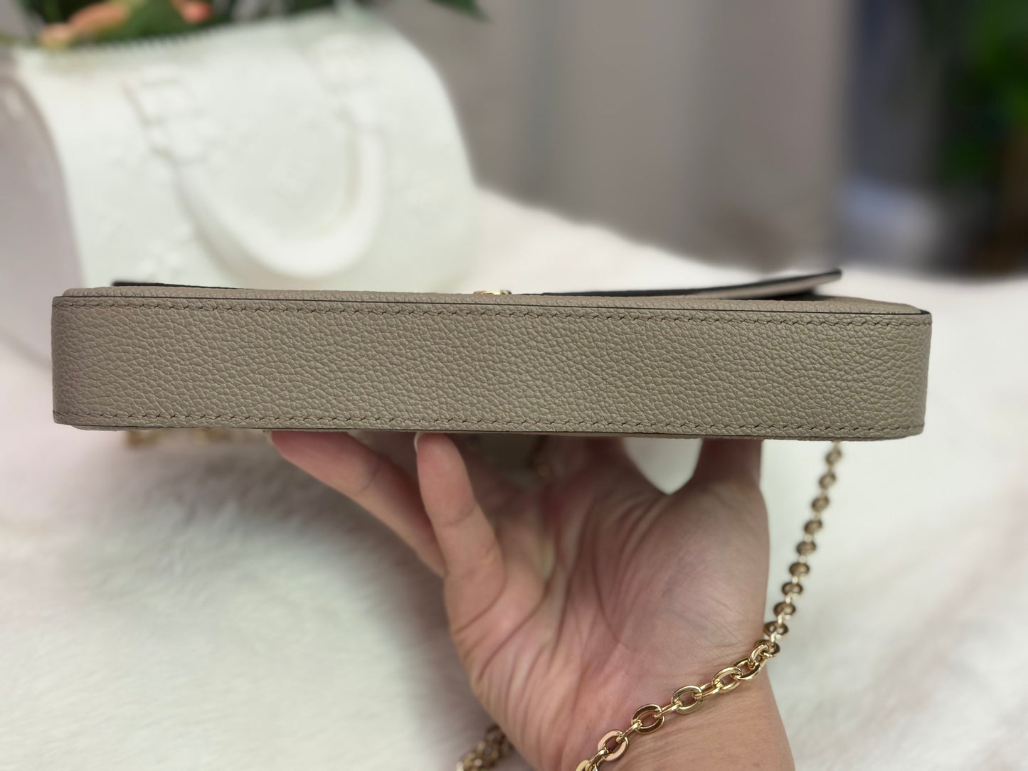 Louis Vuitton Felicie Pochette Giant Mono Empreinte Bicolor Dove Cream