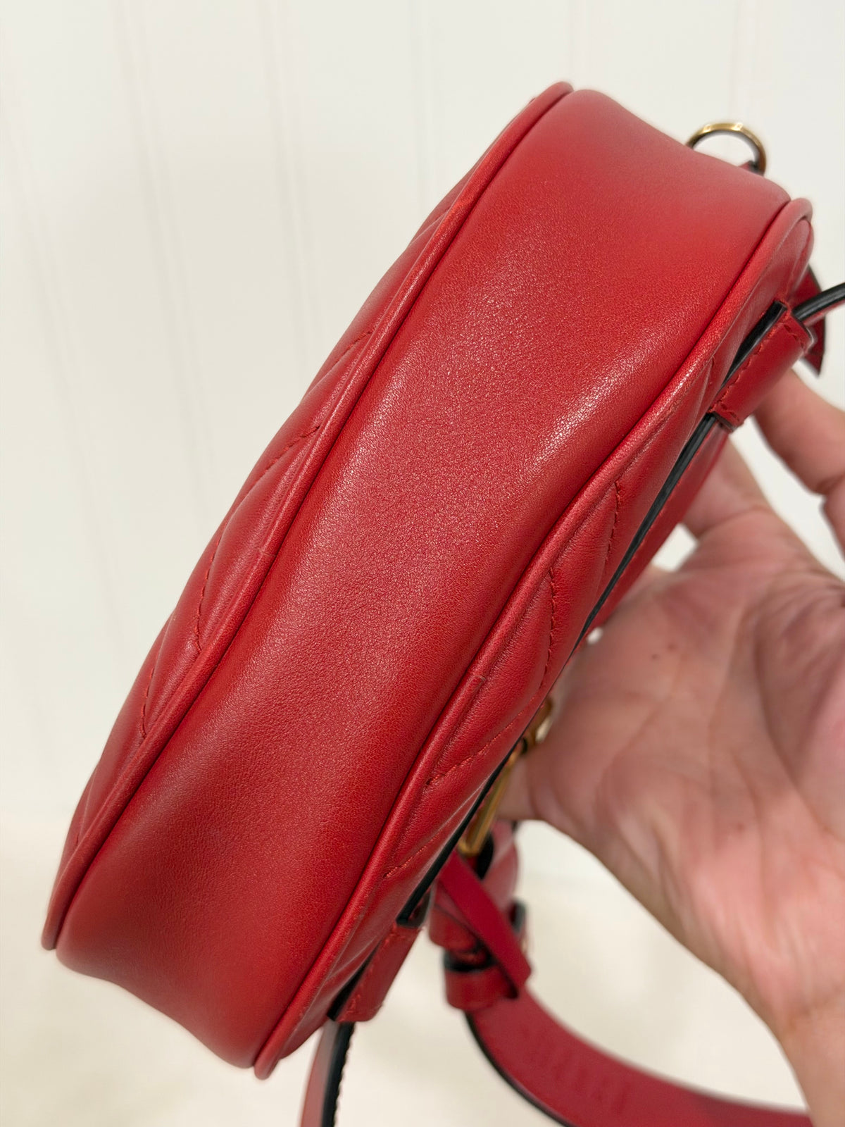 Gucci GG Marmont Matelassé Belt Bag Hibiscus Red Aged Gold-tone HW
