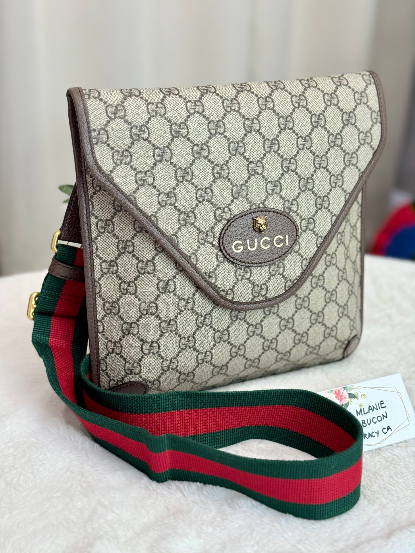 Gucci GG Supreme Monogram Web Medium Neo Vintage Messenger Flap Bag Beige