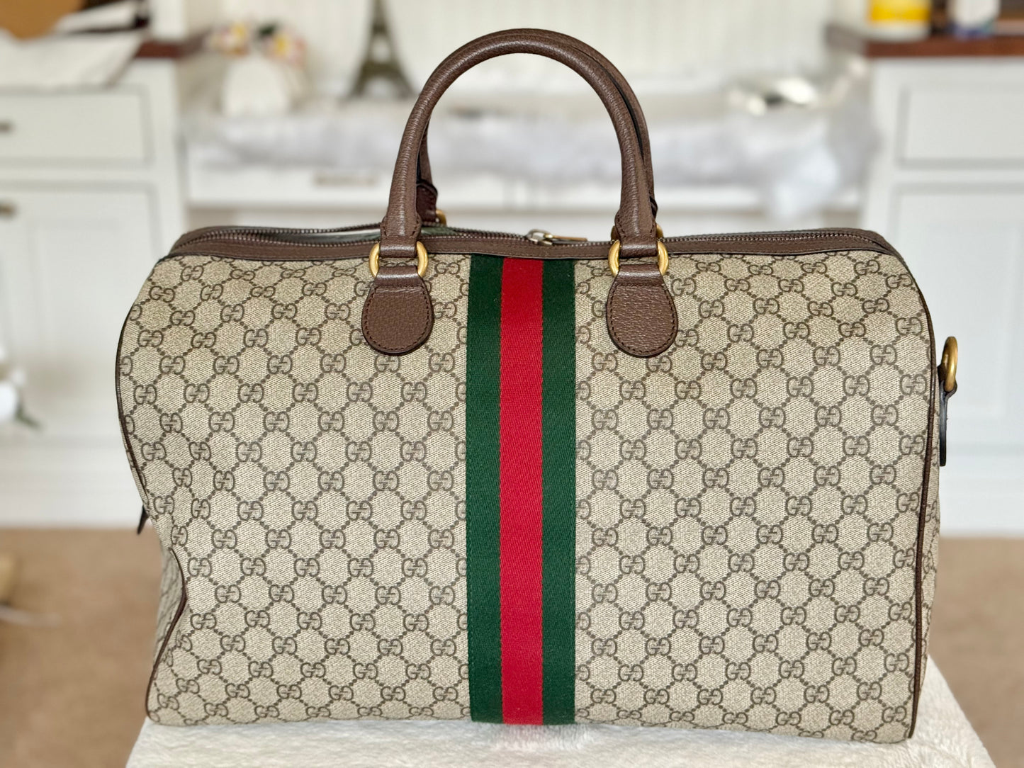 Gucci Ophidia GG Carry-On Supreme Beige Canvas Duffel/Luggage