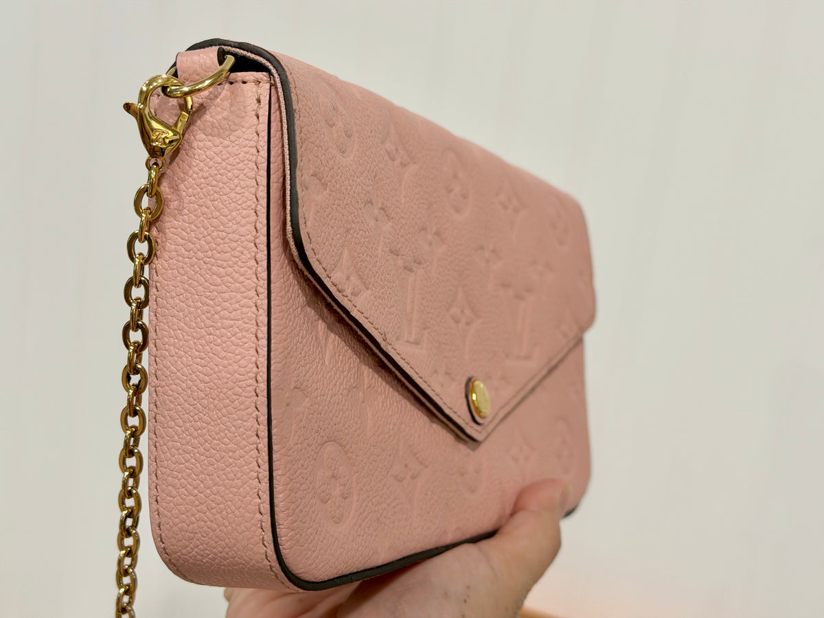 Louis Vuitton Felicie Pochette Empreinte Rose Poudre with Inserts