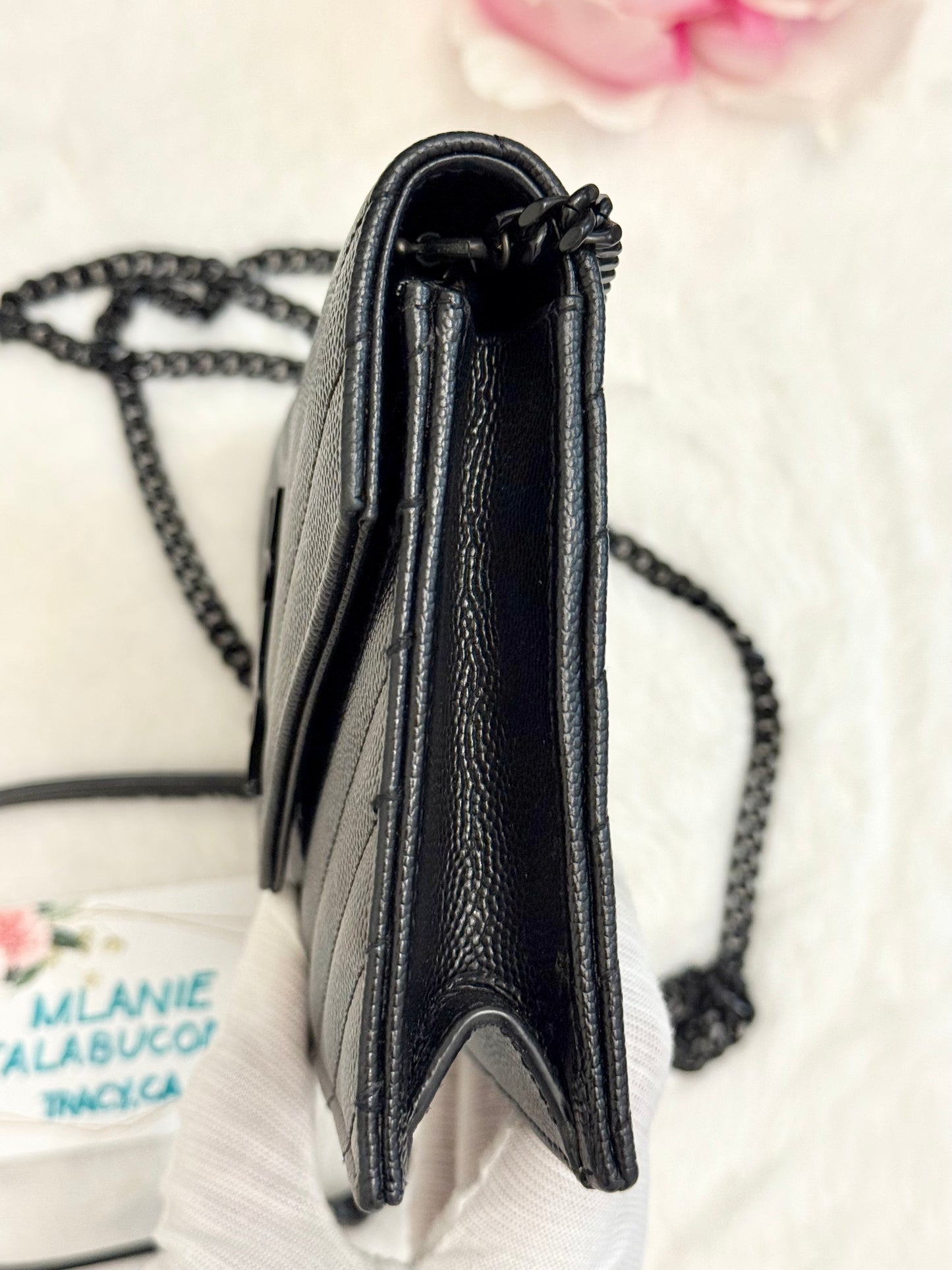 Saint Laurent Cassandre Wallet on Chain Black Grain Poudre Black HW