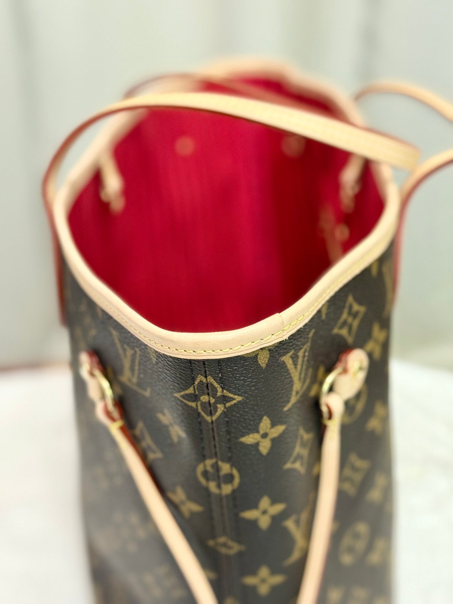 Louis Vuitton Neverfull MM Mono with Cerise Interior