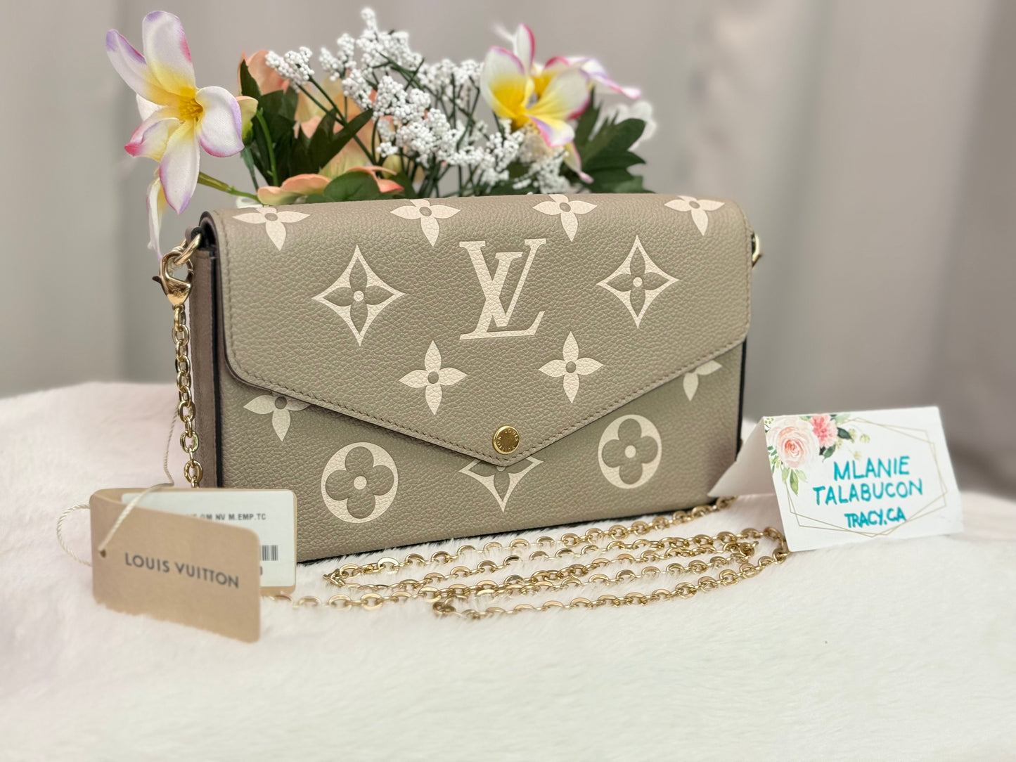 Louis Vuitton Felicie Pochette Giant Mono Empreinte Bicolor Dove Cream