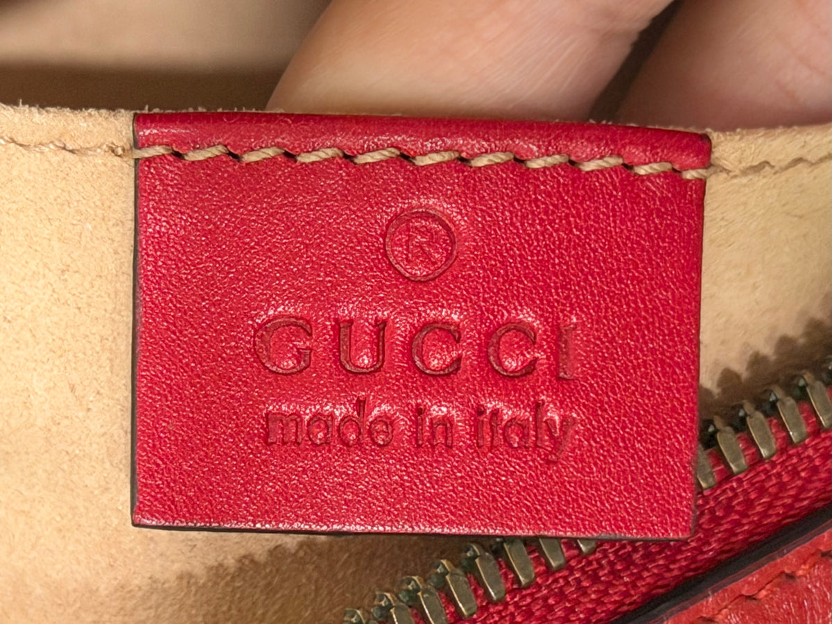 Gucci GG Marmont Matelassé Belt Bag Hibiscus Red Aged Gold-tone HW