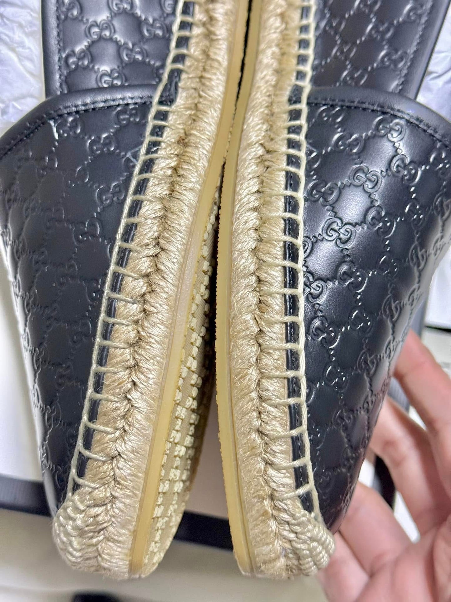 Gucci 567106 Microguccissima Black Leather Espadrilles Size 39.5