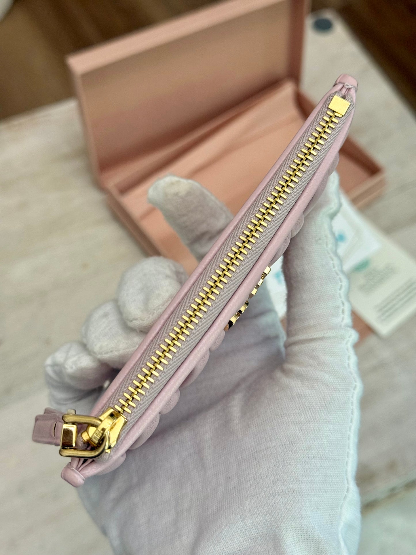 Miu Miu Matelasse Card Case Wallet in Pink