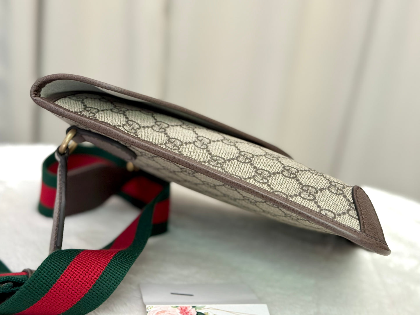 Gucci GG Supreme Monogram Web Medium Neo Vintage Messenger Flap Bag Beige
