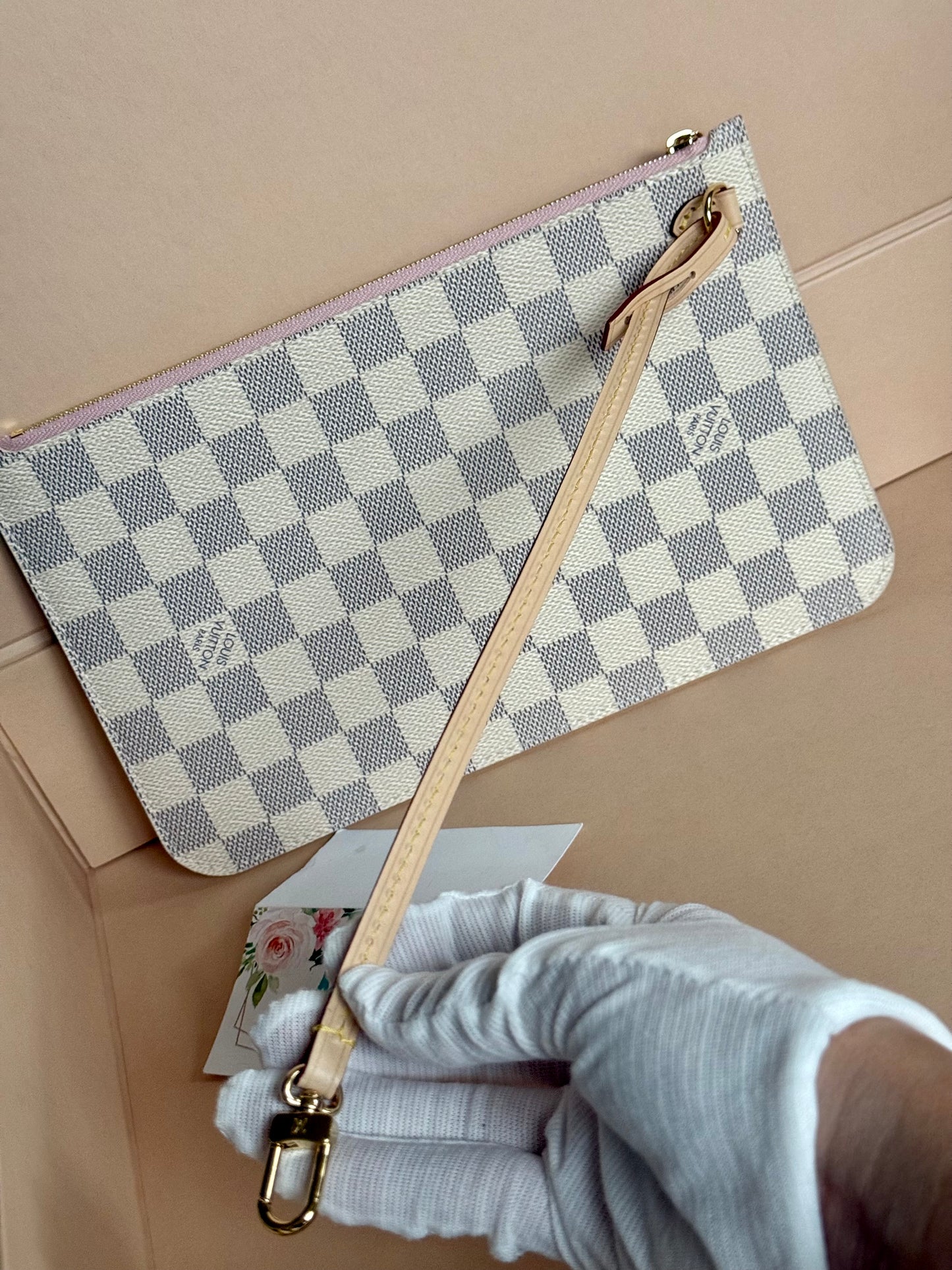 Louis Vuitton Neverfull MM/GM Damier Azur Rose Ballerine Pouch