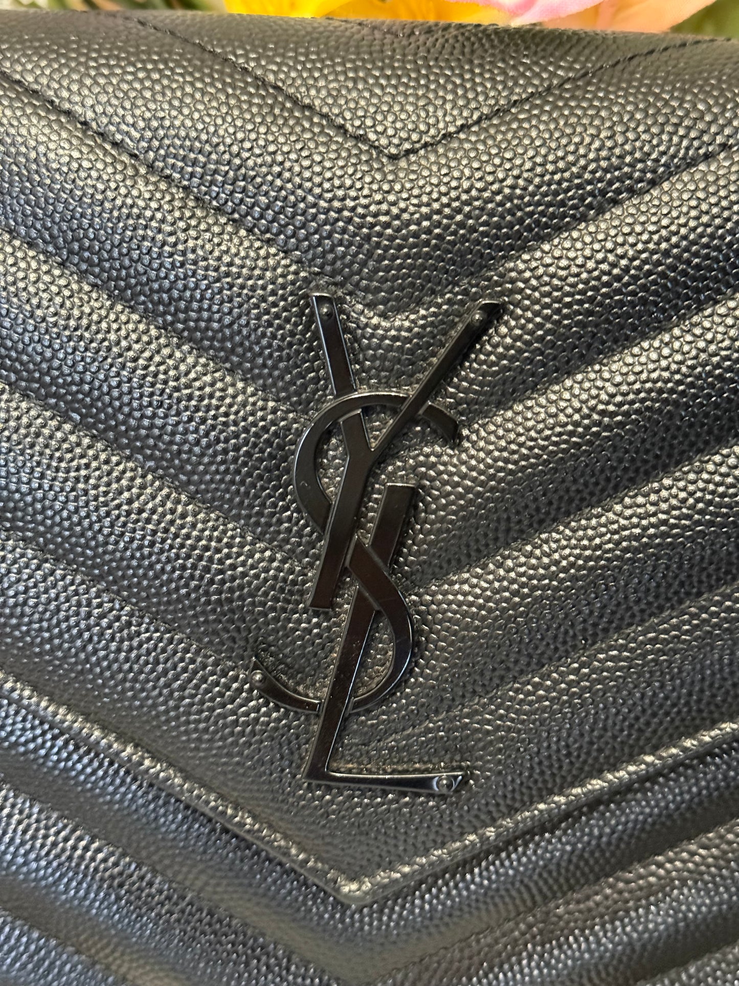 Yves Saint Laurent YSL Classic Cassandre Wallet on Chain in Black Grained de Poudre Leather Black HW