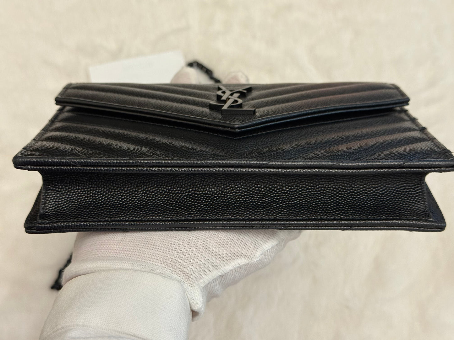 Saint Laurent Cassandre Wallet on Chain Black Grain Poudre Black HW